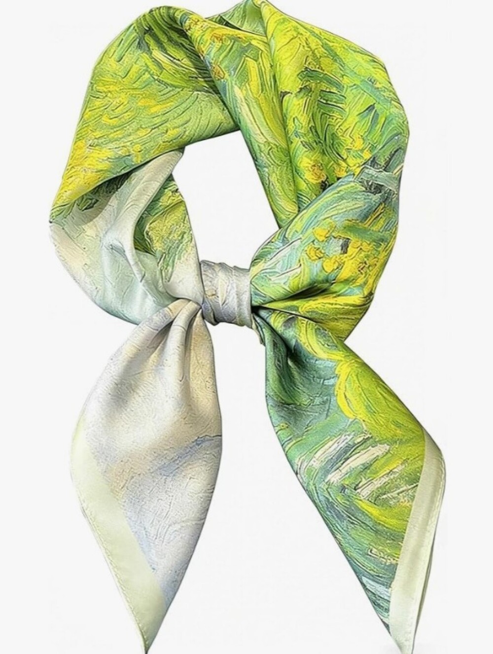 Silk-Feel Green & Yellow Art Print Neck Scarf 27.5'